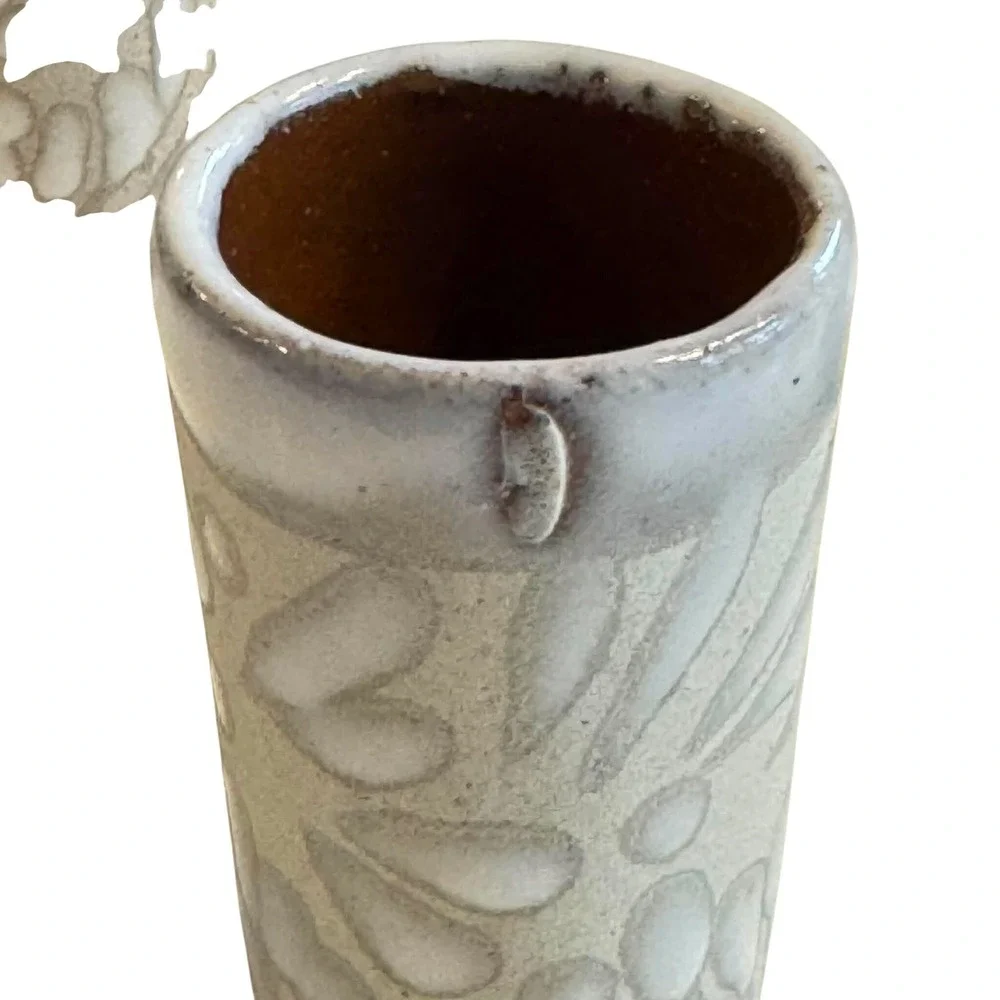 Vtg Mexican Stoneware Shot Glasses Set of 3 Talavera Floral Relief Tequila Cups